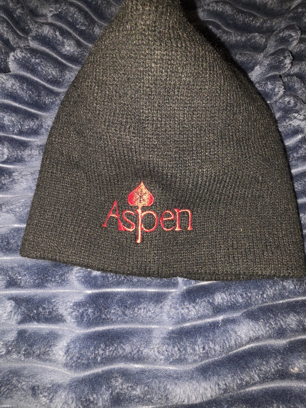 Black Knit Beanie with Red Embroidered Logo